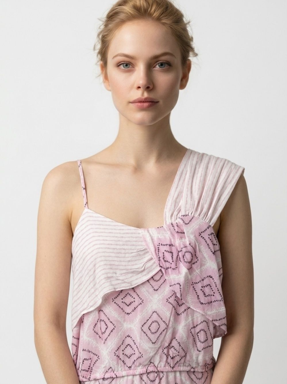 FREE PEOPLE | Asymmetrical Pastel Lavender-Pink Printed Cami Top Women’s Size M